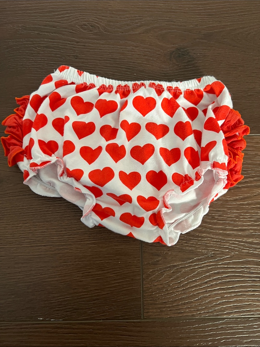 Ruffle Butts White Diaper Cover with Red Heart Print and Red Ruffle Sides